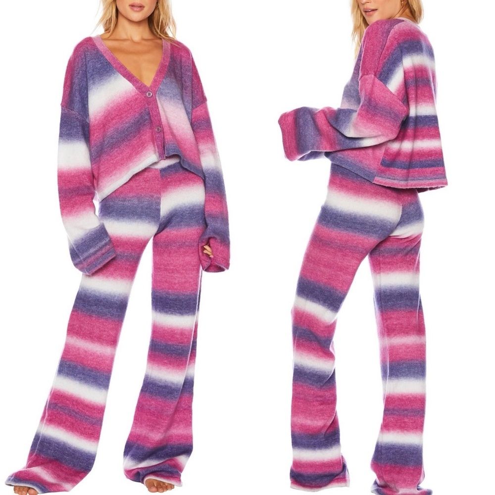 Beach Riot Pink Purple Stripe Boot Cut Knit Pants